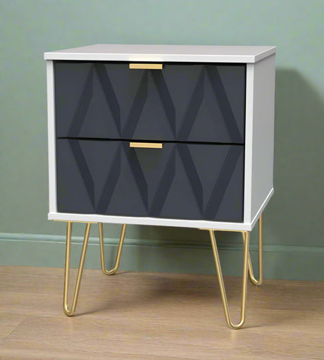 Diamond 2 Drawer Bedside Cabinet with Hairpin Legs - Welcome Furniture