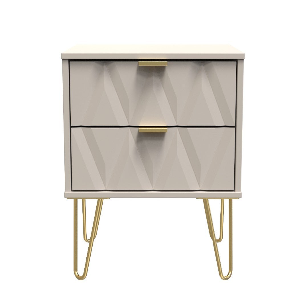 Diamond 2 Drawer Bedside Cabinet with Hairpin Legs - Welcome Furniture