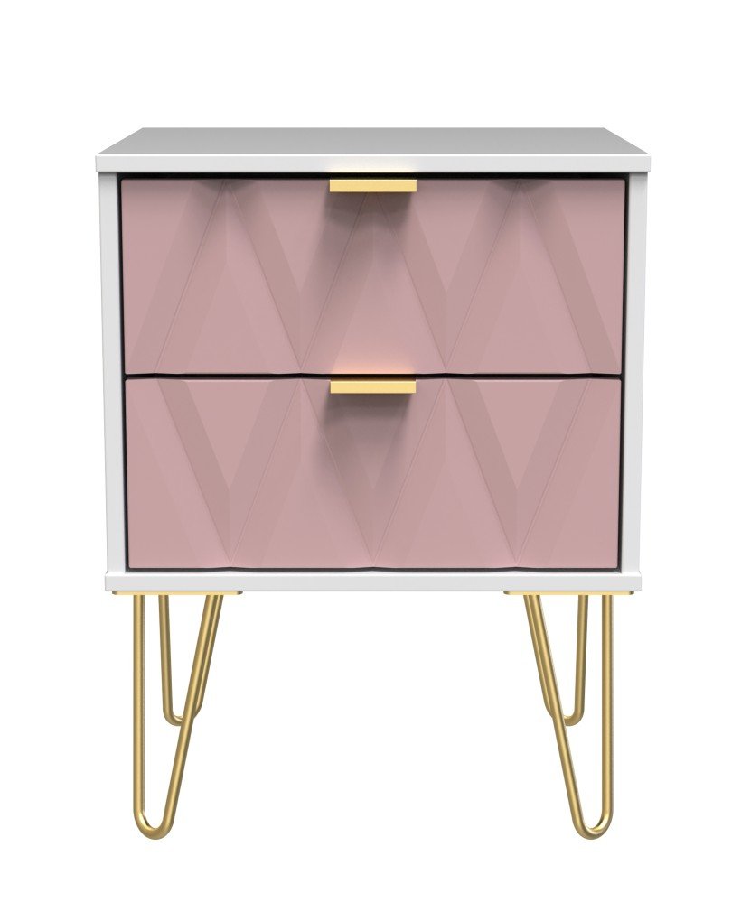 Diamond 2 Drawer Bedside Cabinet with Hairpin Legs - Welcome Furniture