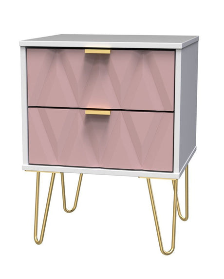 Diamond 2 Drawer Bedside Cabinet with Hairpin Legs - Welcome Furniture