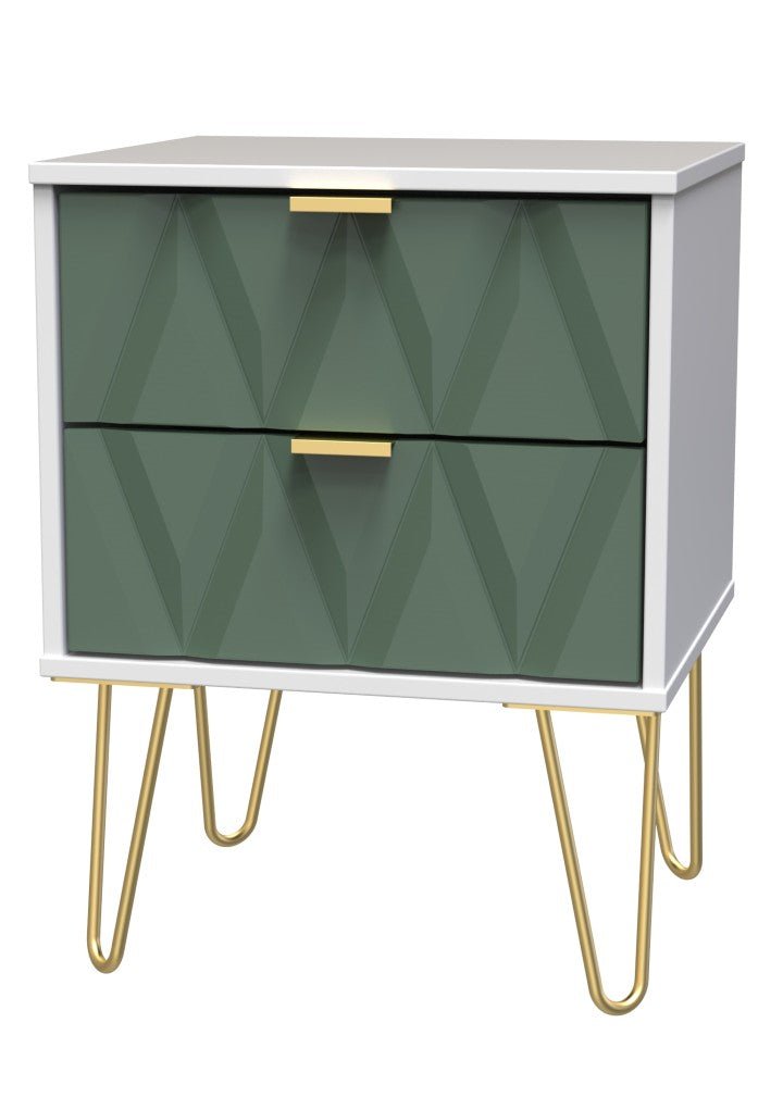 Diamond 2 Drawer Bedside Cabinet with Hairpin Legs - Welcome Furniture