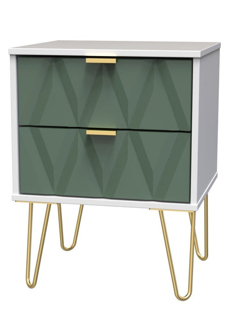 Diamond 2 Drawer Bedside Cabinet with Hairpin Legs - Welcome Furniture
