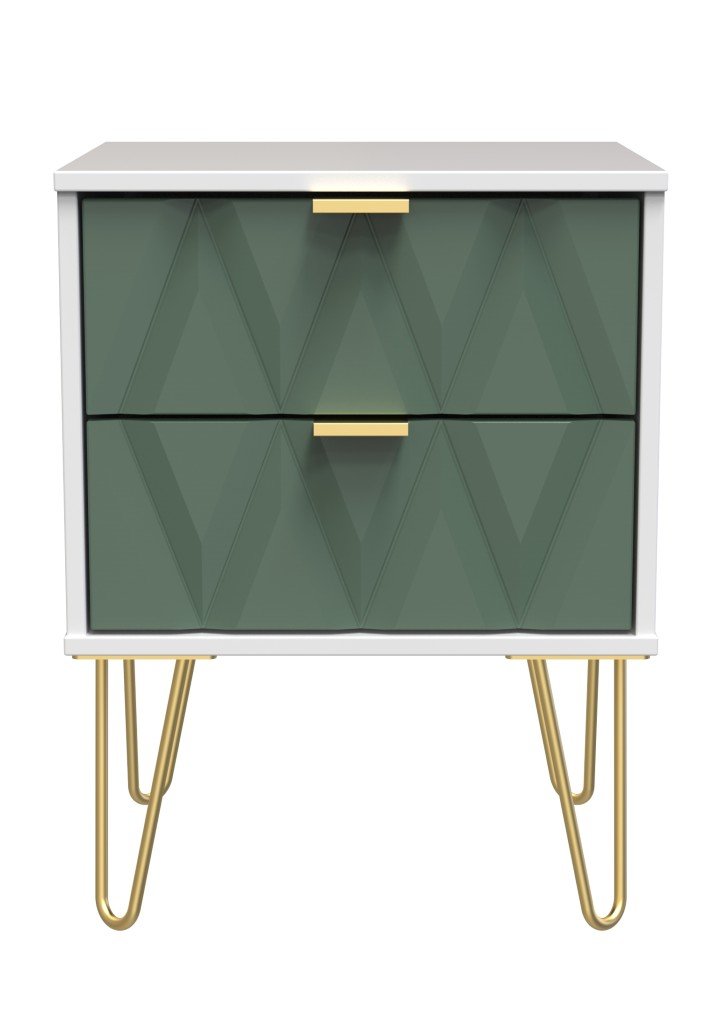 Diamond 2 Drawer Bedside Cabinet with Hairpin Legs - Welcome Furniture