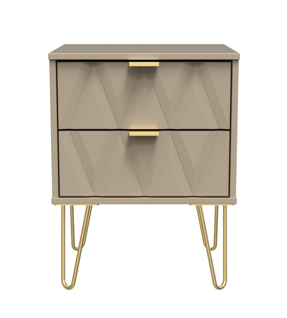 Diamond 2 Drawer Bedside Cabinet with Hairpin Legs - Welcome Furniture