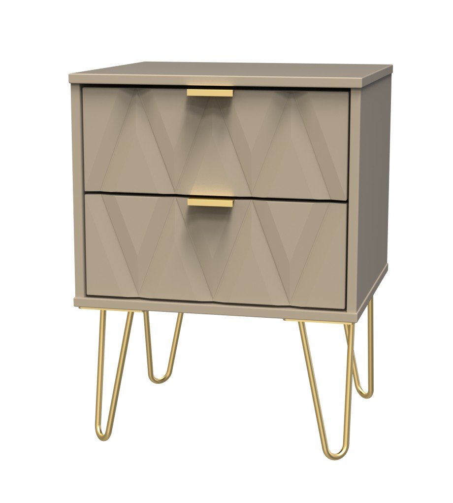 Diamond 2 Drawer Bedside Cabinet with Hairpin Legs - Welcome Furniture