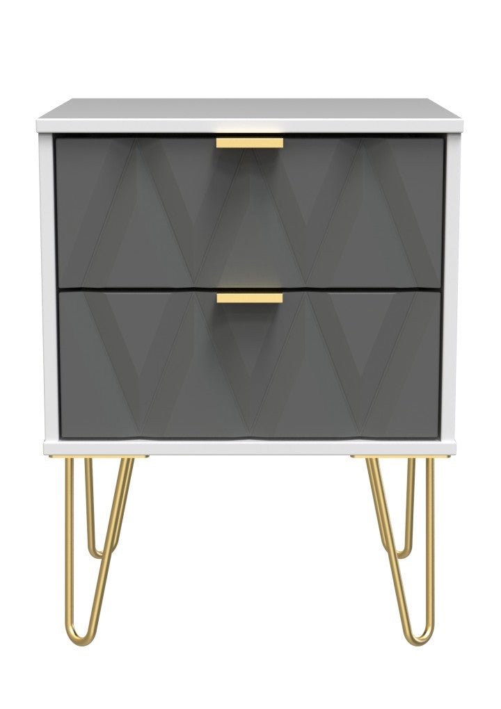 Diamond 2 Drawer Bedside Cabinet with Hairpin Legs - Welcome Furniture