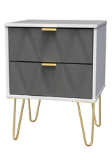 Diamond 2 Drawer Bedside Cabinet with Hairpin Legs - Welcome Furniture