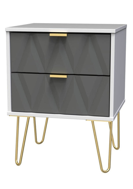 Diamond 2 Drawer Bedside Cabinet with Hairpin Legs - Welcome Furniture