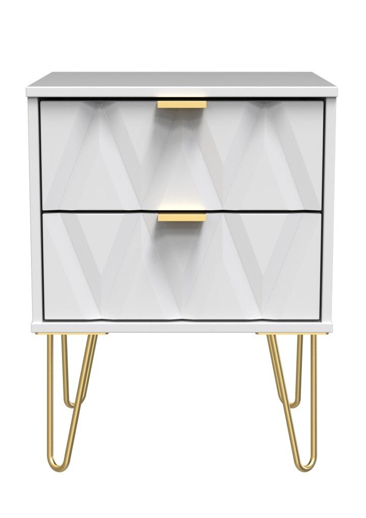 Diamond 2 Drawer Bedside Cabinet with Hairpin Legs - Welcome Furniture