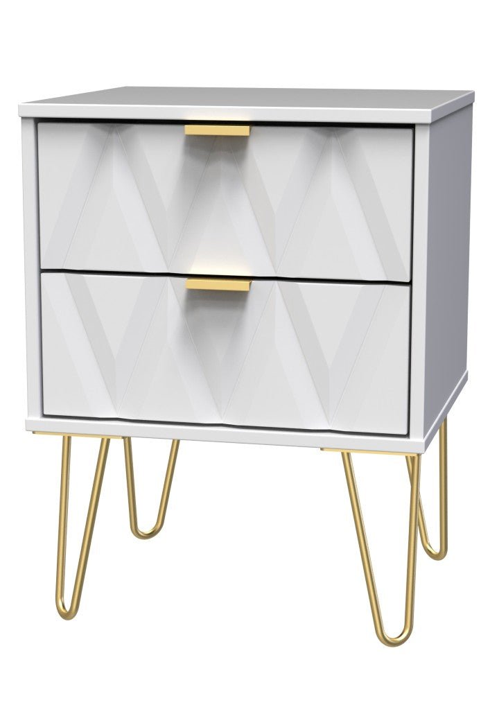 Diamond 2 Drawer Bedside Cabinet with Hairpin Legs - Welcome Furniture