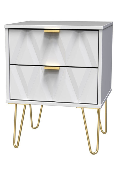 Diamond 2 Drawer Bedside Cabinet with Hairpin Legs - Welcome Furniture
