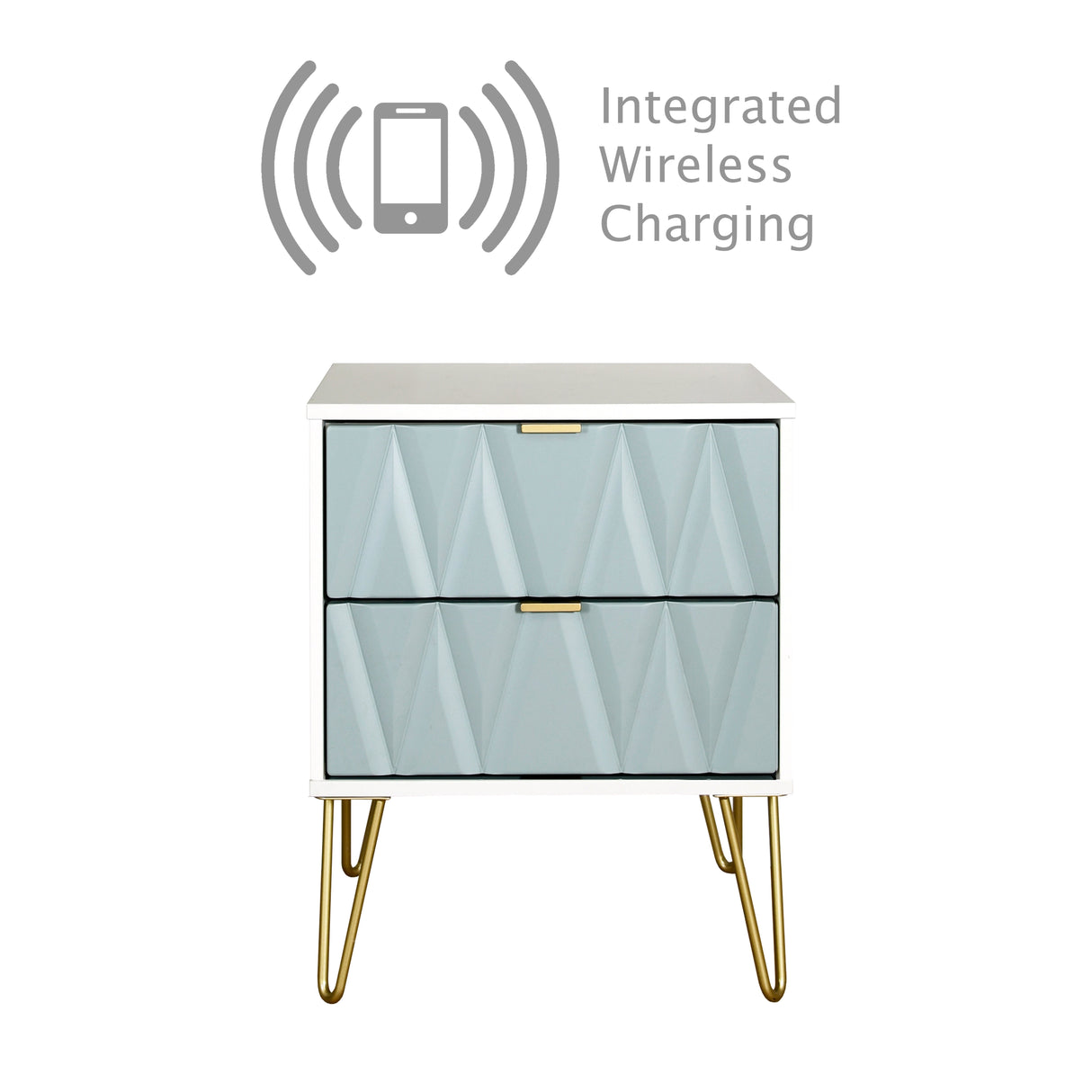 Diamond 2 Drawer Bedside Cabinet with Wireless Charging - Welcome Furniture