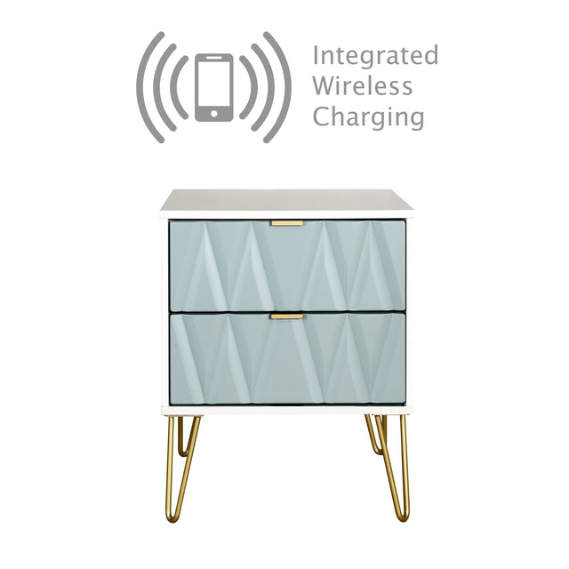 Diamond 2 Drawer Bedside Cabinet with Wireless Charging - Welcome Furniture