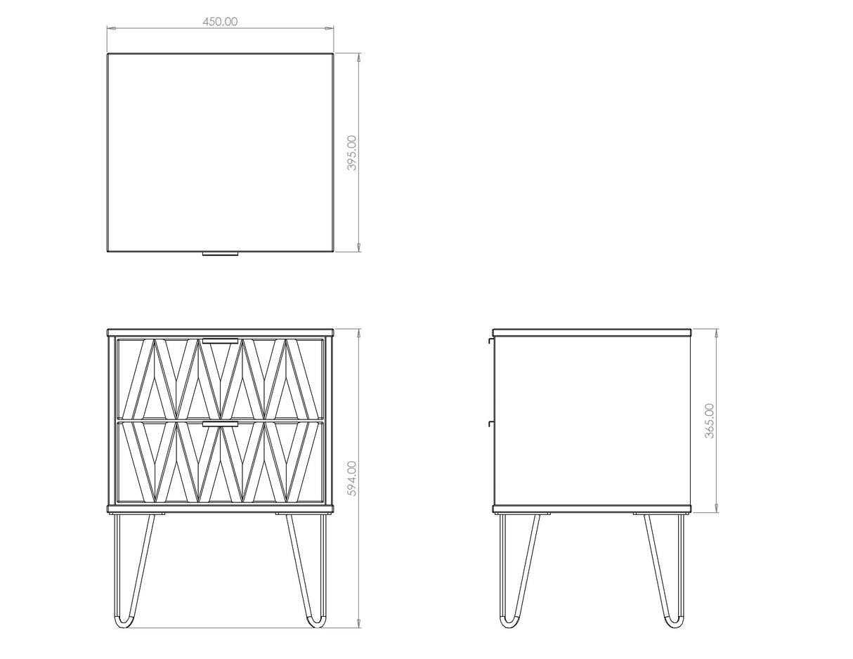 Diamond 2 Drawer Bedside Cabinet with Wireless Charging - Welcome Furniture
