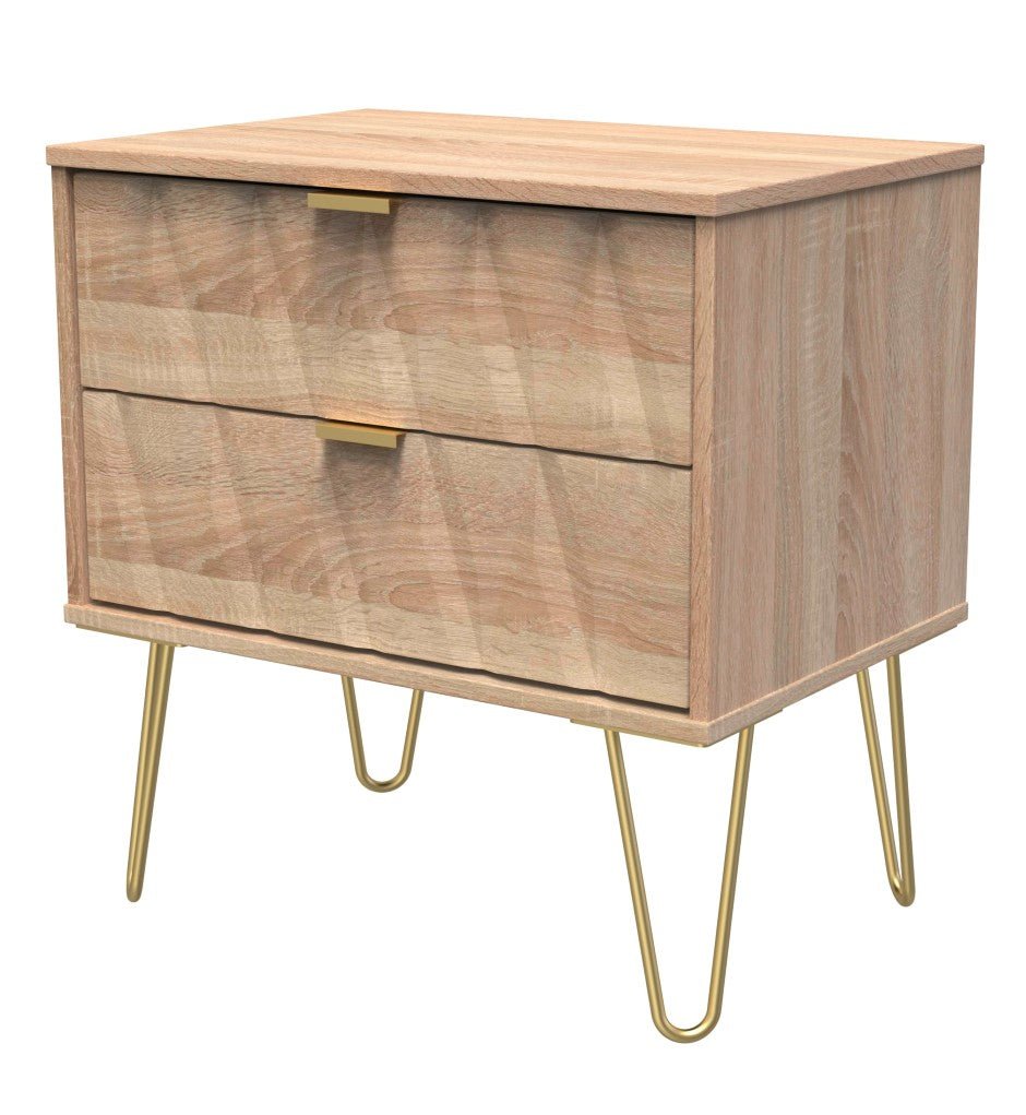 Diamond 2 Drawer Midi Chest with Gold Hairpin Legs - Welcome Furniture