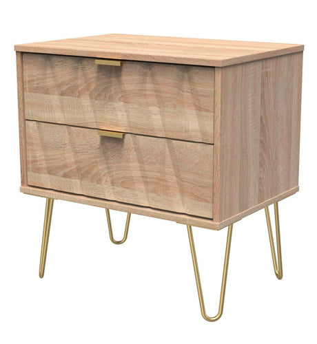 Diamond 2 Drawer Midi Chest with Gold Hairpin Legs - Welcome Furniture