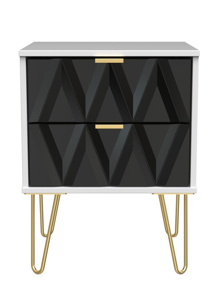 Diamond 2 Drawer Midi Chest with Gold Hairpin Legs - Welcome Furniture
