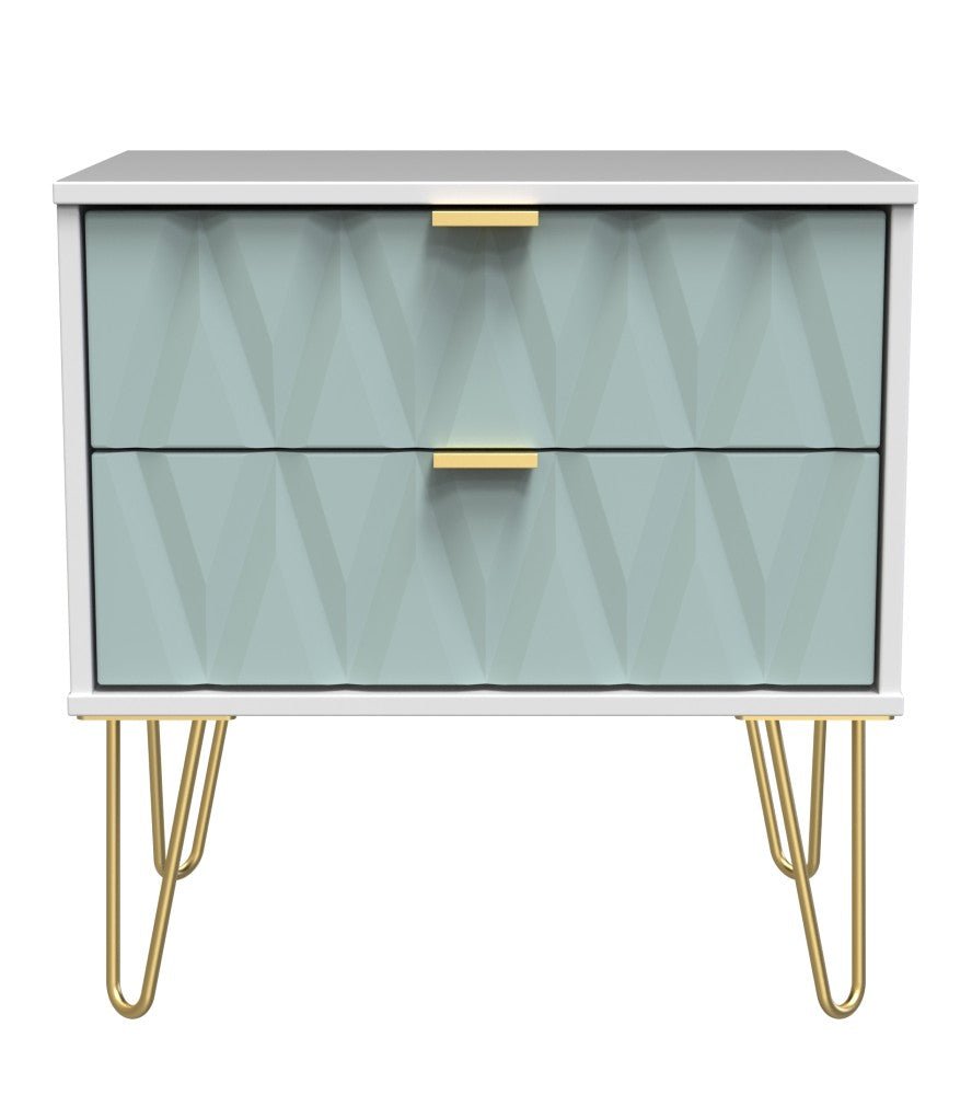 Diamond 2 Drawer Midi Chest with Gold Hairpin Legs - Welcome Furniture