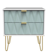 Diamond 2 Drawer Midi Chest with Gold Hairpin Legs - Welcome Furniture