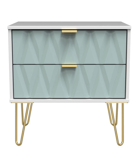 Diamond 2 Drawer Midi Chest with Gold Hairpin Legs - Welcome Furniture