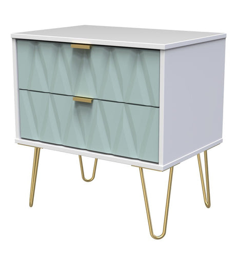Diamond 2 Drawer Midi Chest with Gold Hairpin Legs - Welcome Furniture