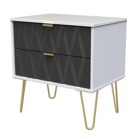 Diamond 2 Drawer Midi Chest with Gold Hairpin Legs - Welcome Furniture
