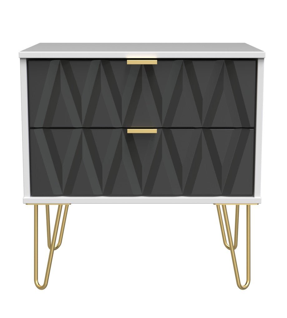 Diamond 2 Drawer Midi Chest with Gold Hairpin Legs - Welcome Furniture