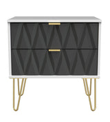 Diamond 2 Drawer Midi Chest with Gold Hairpin Legs - Welcome Furniture