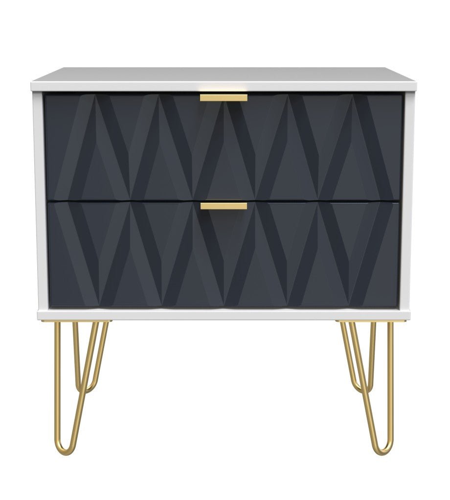 Diamond 2 Drawer Midi Chest with Gold Hairpin Legs - Welcome Furniture