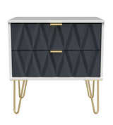 Diamond 2 Drawer Midi Chest with Gold Hairpin Legs - Welcome Furniture