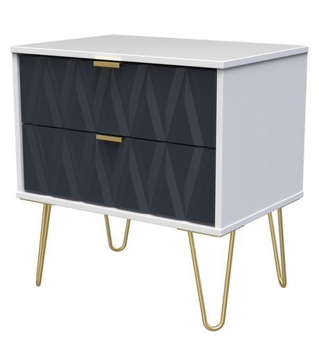 Diamond 2 Drawer Midi Chest with Gold Hairpin Legs - Welcome Furniture