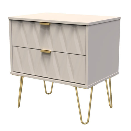 Diamond 2 Drawer Midi Chest with Gold Hairpin Legs - Welcome Furniture