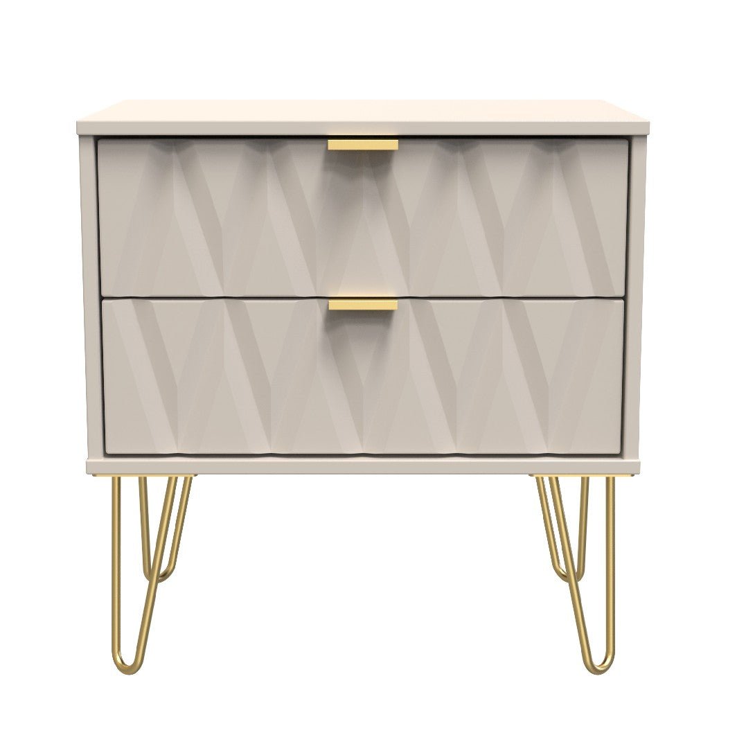 Diamond 2 Drawer Midi Chest with Gold Hairpin Legs - Welcome Furniture