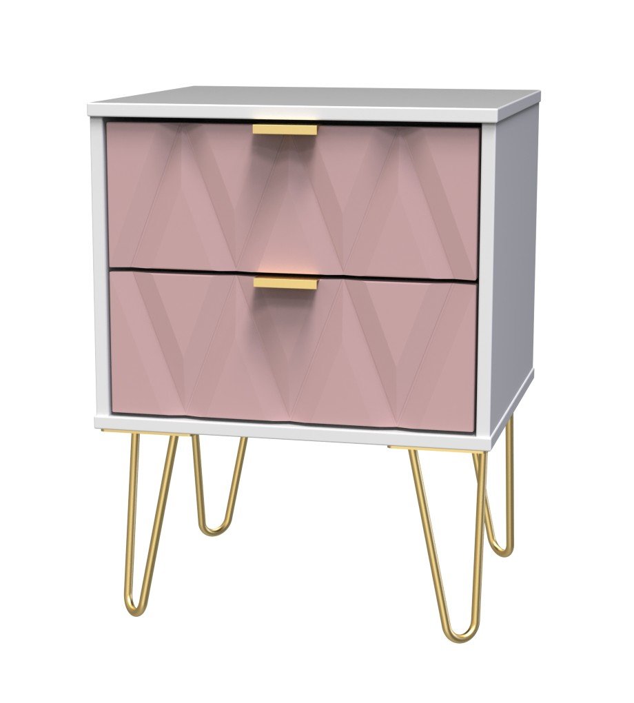 Diamond 2 Drawer Midi Chest with Gold Hairpin Legs - Welcome Furniture