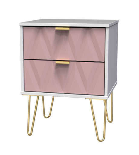 Diamond 2 Drawer Midi Chest with Gold Hairpin Legs - Welcome Furniture