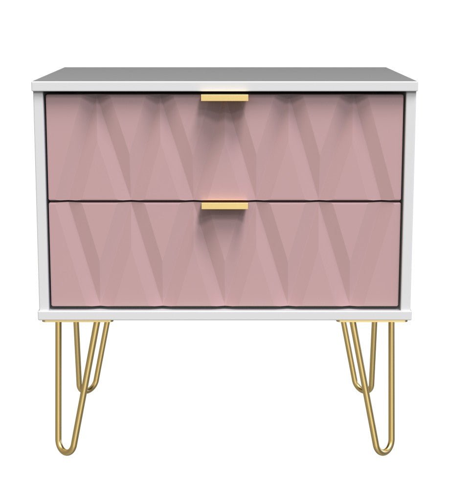 Diamond 2 Drawer Midi Chest with Gold Hairpin Legs - Welcome Furniture