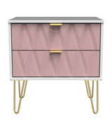 Diamond 2 Drawer Midi Chest with Gold Hairpin Legs - Welcome Furniture