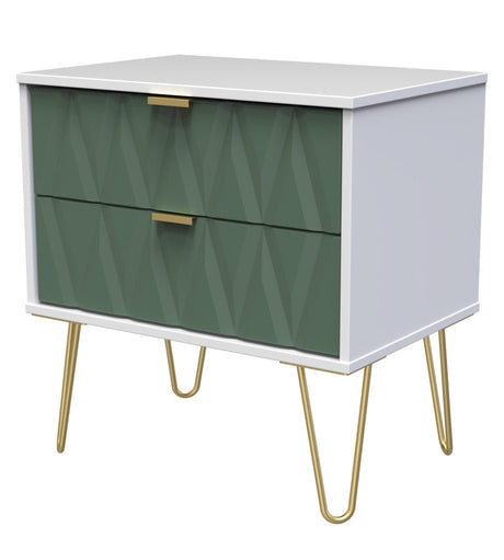 Diamond 2 Drawer Midi Chest with Gold Hairpin Legs - Welcome Furniture