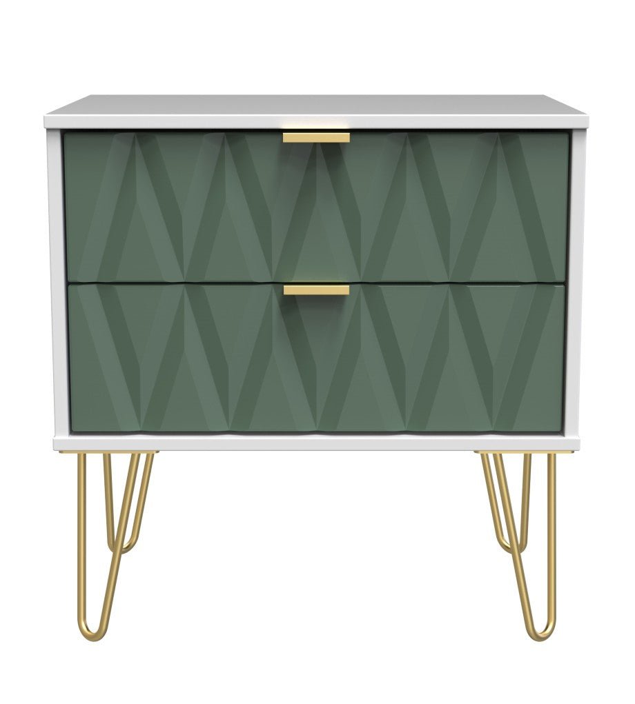 Diamond 2 Drawer Midi Chest with Gold Hairpin Legs - Welcome Furniture