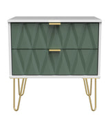 Diamond 2 Drawer Midi Chest with Gold Hairpin Legs - Welcome Furniture