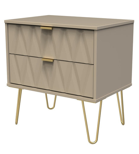 Diamond 2 Drawer Midi Chest with Gold Hairpin Legs - Welcome Furniture