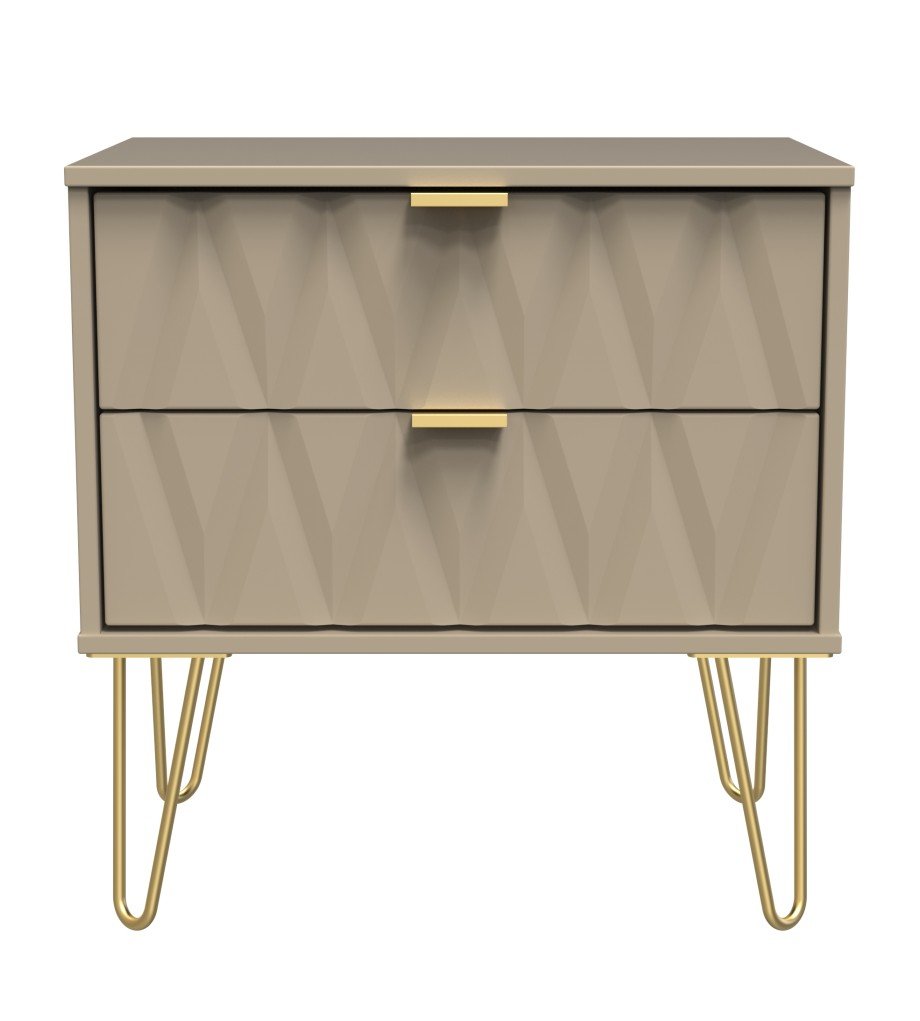 Diamond 2 Drawer Midi Chest with Gold Hairpin Legs - Welcome Furniture