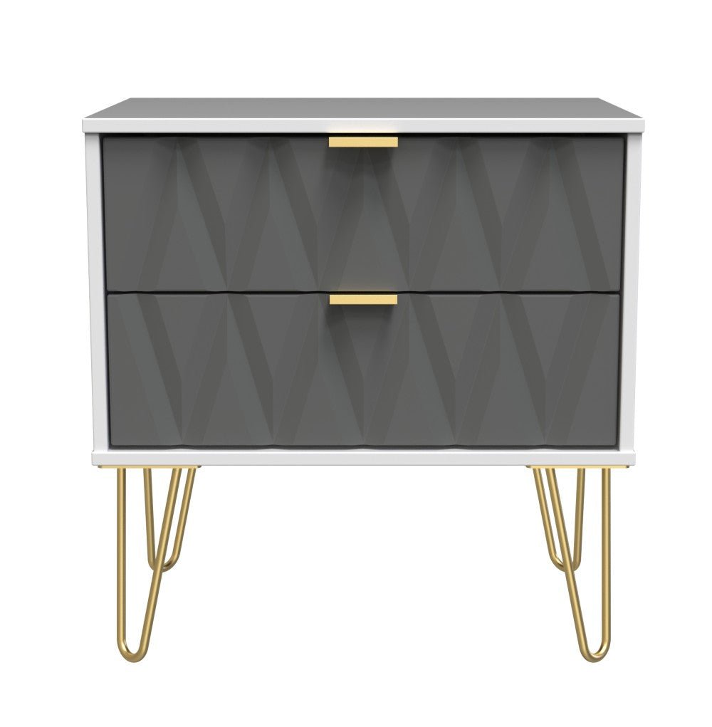 Diamond 2 Drawer Midi Chest with Gold Hairpin Legs - Welcome Furniture
