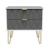 Diamond 2 Drawer Midi Chest with Gold Hairpin Legs - Welcome Furniture