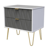 Diamond 2 Drawer Midi Chest with Gold Hairpin Legs - Welcome Furniture