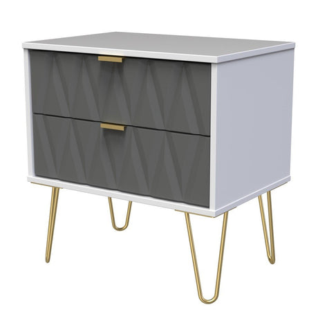Diamond 2 Drawer Midi Chest with Gold Hairpin Legs - Welcome Furniture