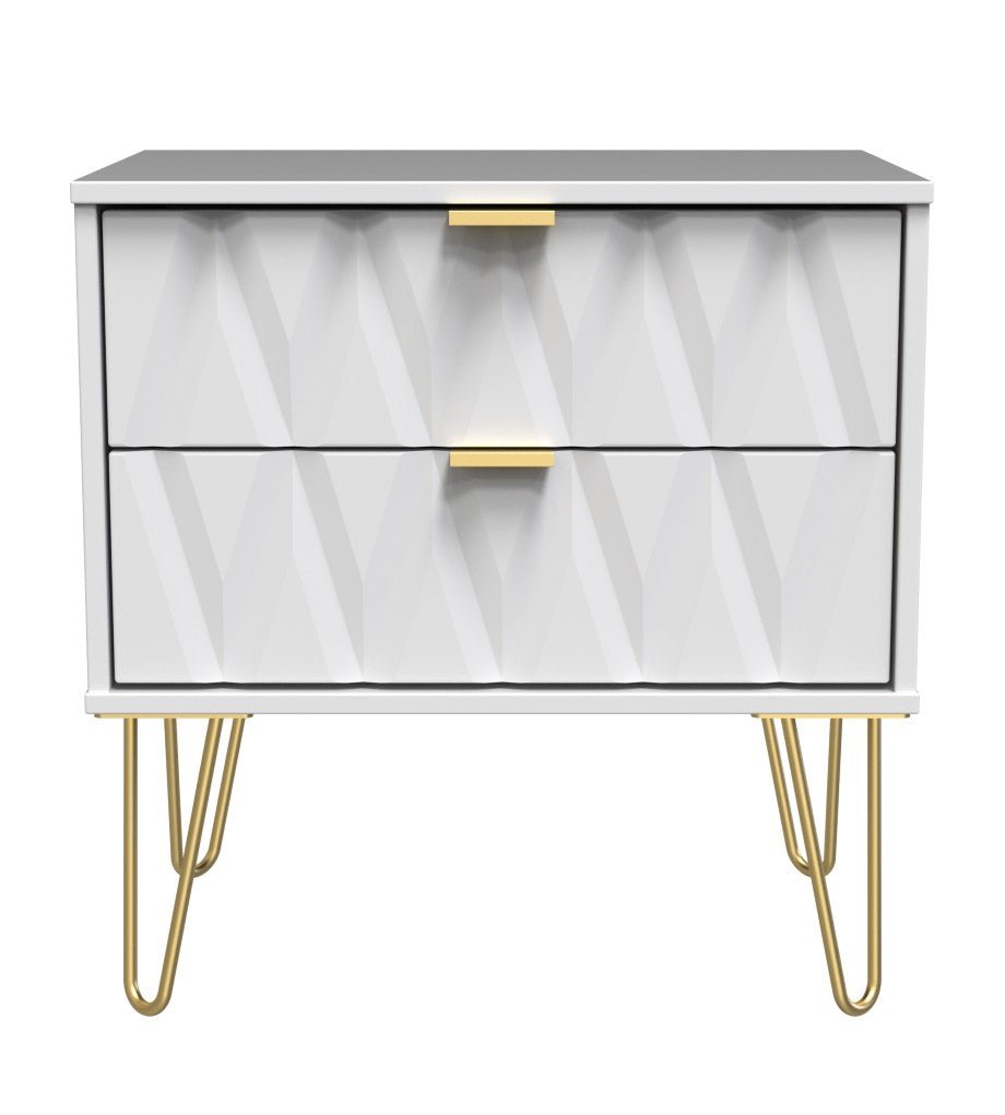 Diamond 2 Drawer Midi Chest with Gold Hairpin Legs - Welcome Furniture