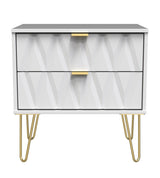 Diamond 2 Drawer Midi Chest with Gold Hairpin Legs - Welcome Furniture