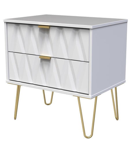 Diamond 2 Drawer Midi Chest with Gold Hairpin Legs - Welcome Furniture