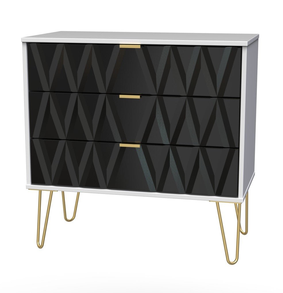 Diamond 3 Drawer Chest with Gold Hairpin Legs - Welcome Furniture
